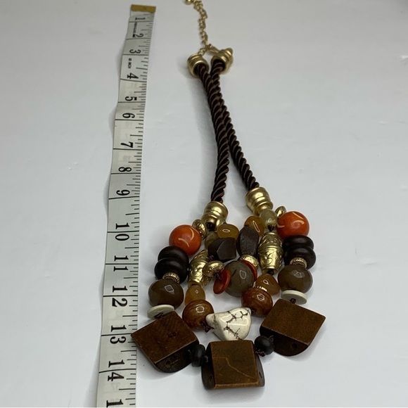 Chico’s Triple Strand Shades of Brown Chunky Stones & Wooden Chunks Necklace - Picture 4 of 6